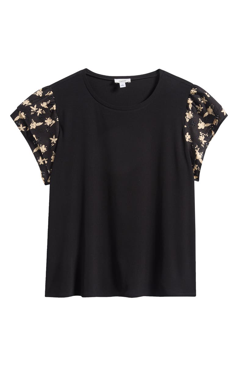 CeCe Eyelet Tiered Ruffle Sleeve Stretch Crepe Top, Alternate, color, Rich Black