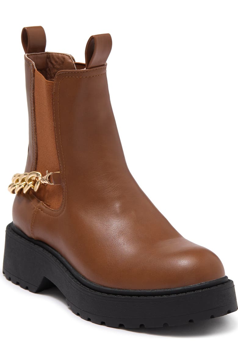 CHASE AND CHLOE ́ Chain Trimmed Chelsea Boot, Main, color, Tan Pu