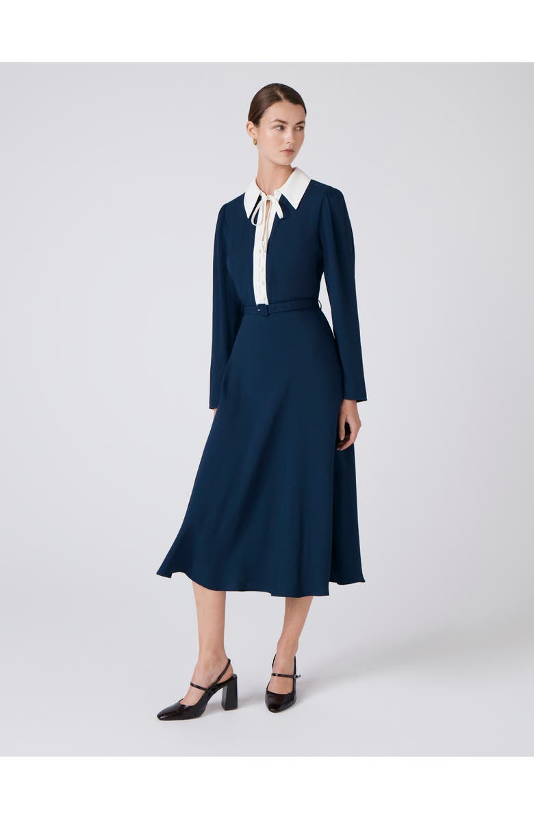 Ghost London Lillian Crepe Collared Neck Midi Dress, Alternate, color, Navy