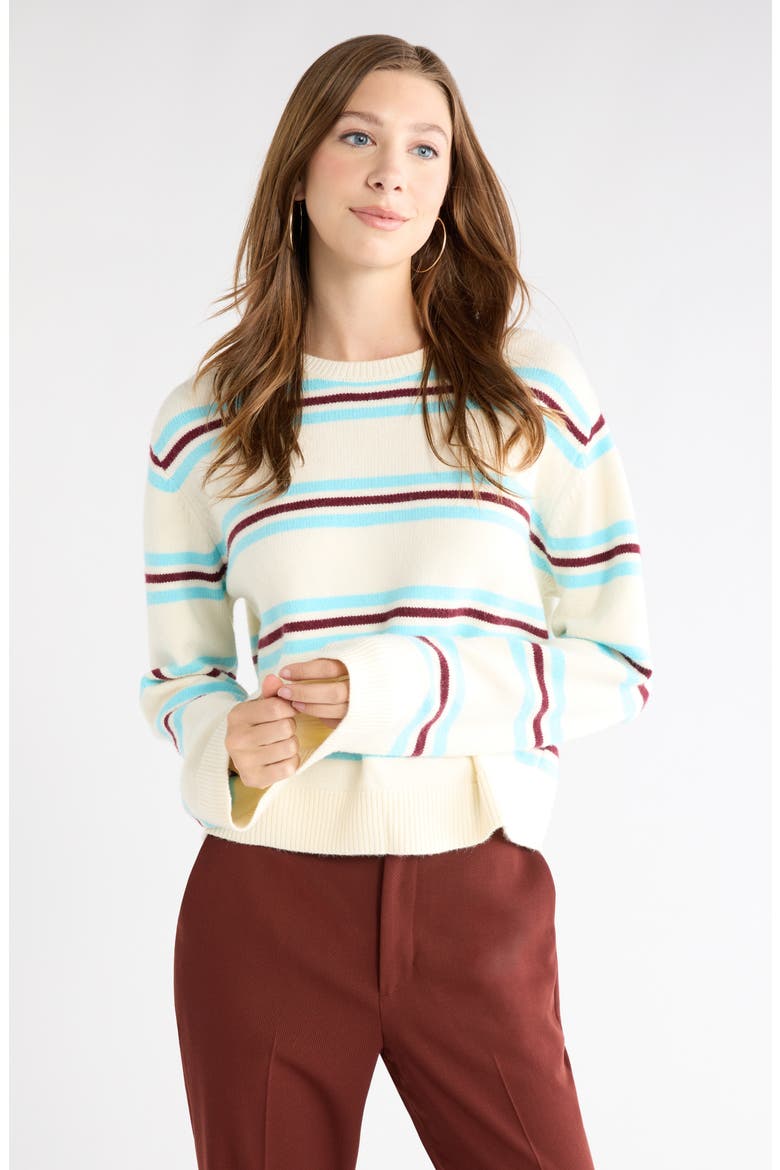 Stripe Crewneck Sweater, Main, color, IVORY- BLUE ISLA TRIPLE STRIPE
