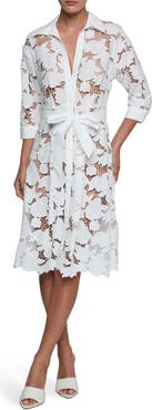 L'AGENCE May Tie Waist Lace Midi Dress