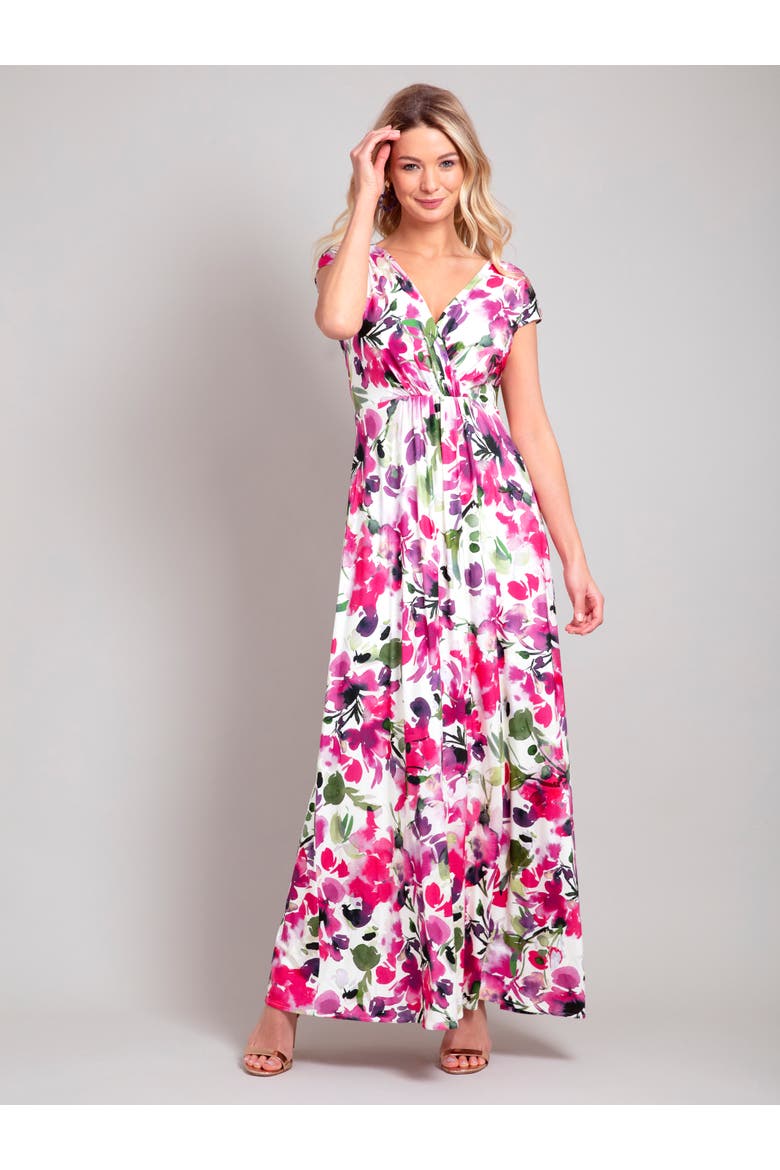 Sophia V-Neck Short Sleeve Maxi Dress, Main, color, Fuchsia Florals