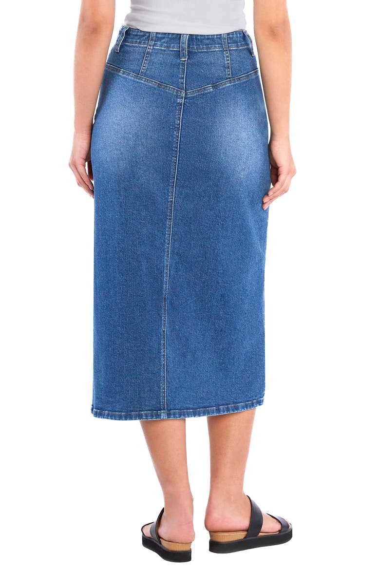 Emmeline Crossover Waist Denim Midi Skirt, Alternate, color, CROSS BLUE