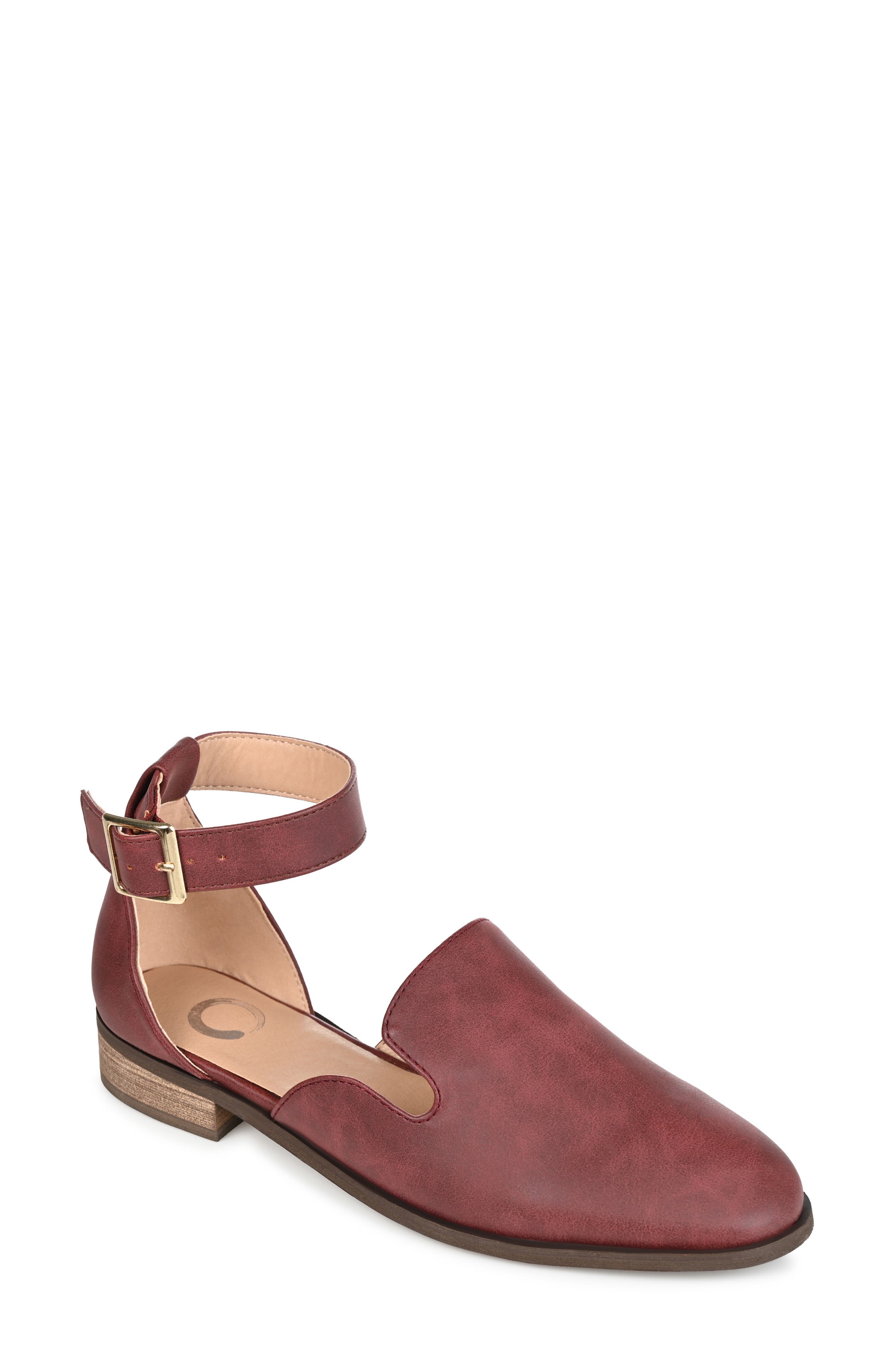 Journee Collection JOURNEE Loreta Ankle Buckle Flat, Main, color, Wine