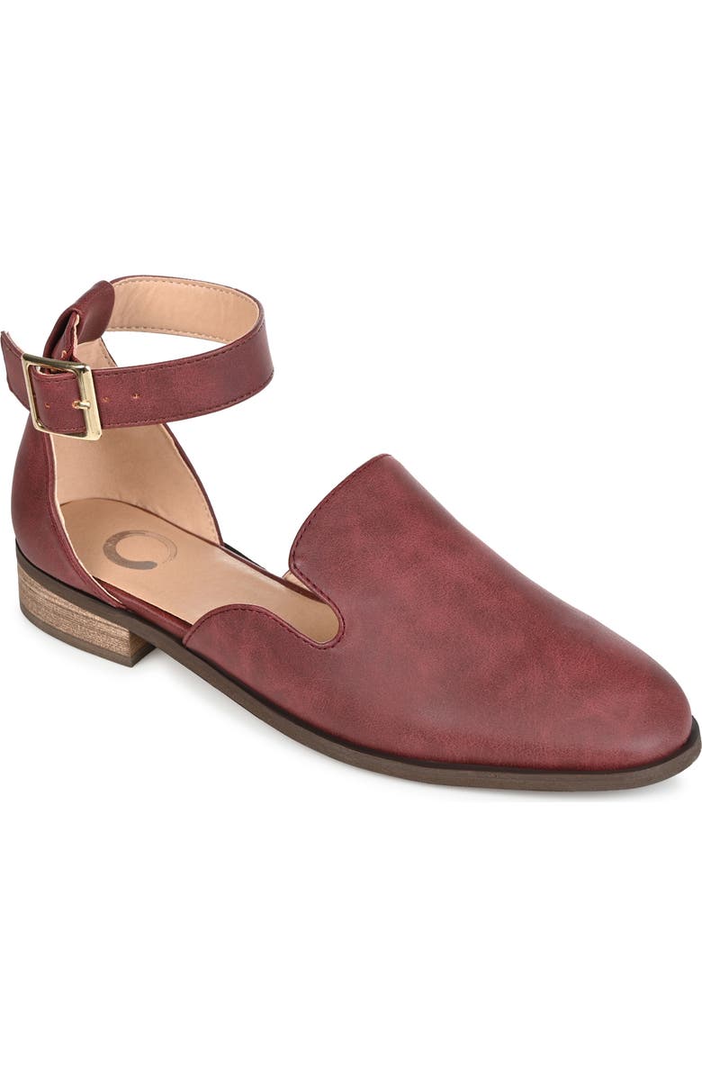 Journee Collection JOURNEE Loreta Ankle Buckle Flat, Main, color, Wine