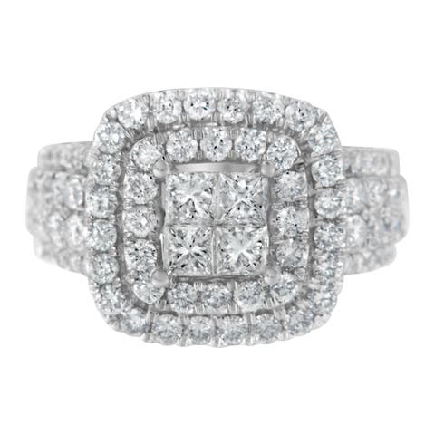 14KT White Gold Round and Princess 2 1/4 Cttw Diamond Ring