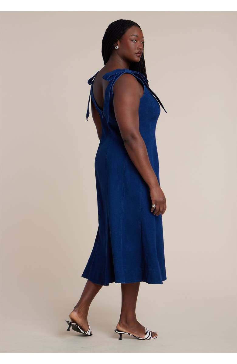 ELOQUII Denim Trumpet Dress, Alternate, color, Medium Wash