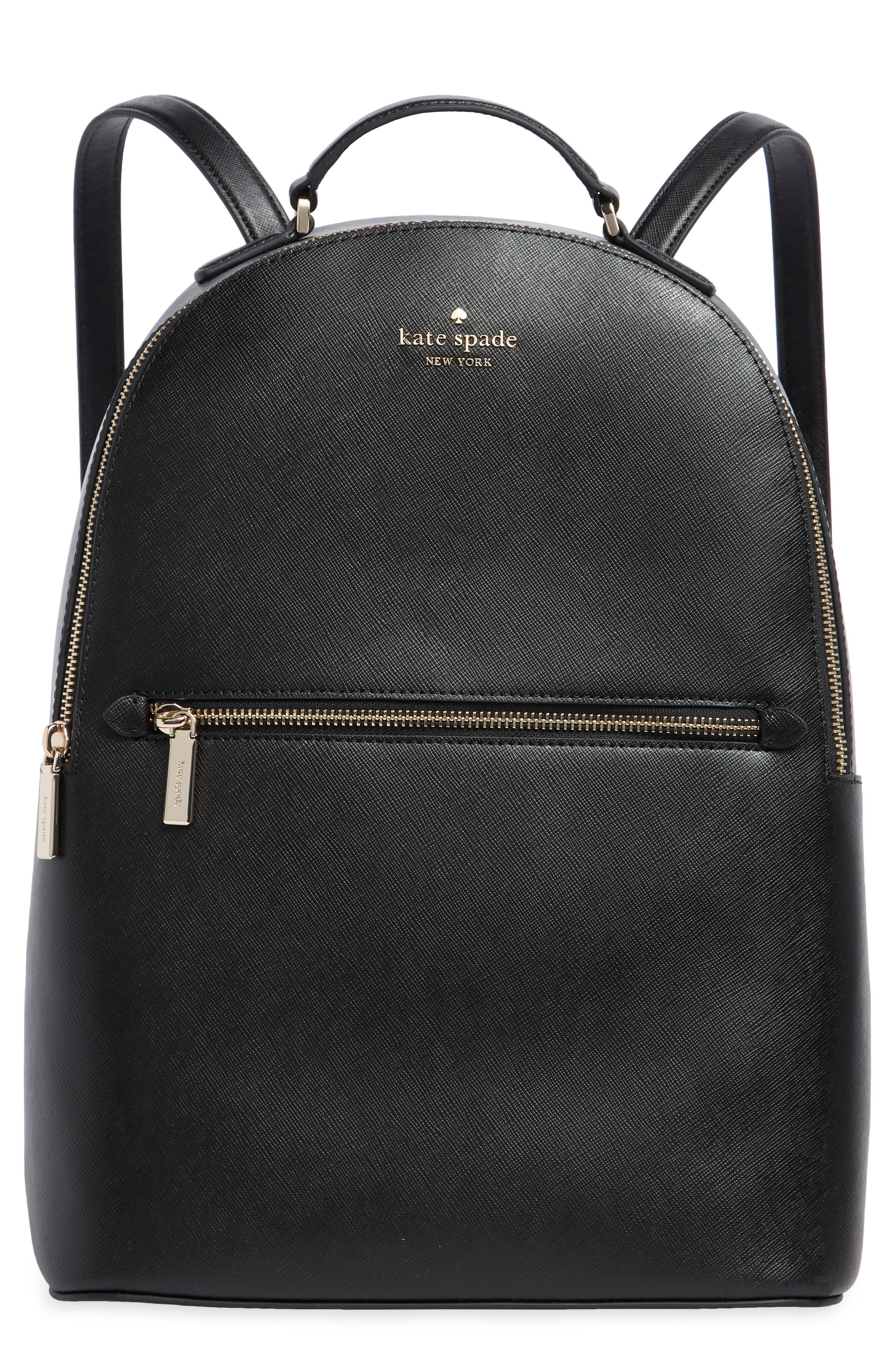 perry large saffiano leather backpack, Main, color, BLACK