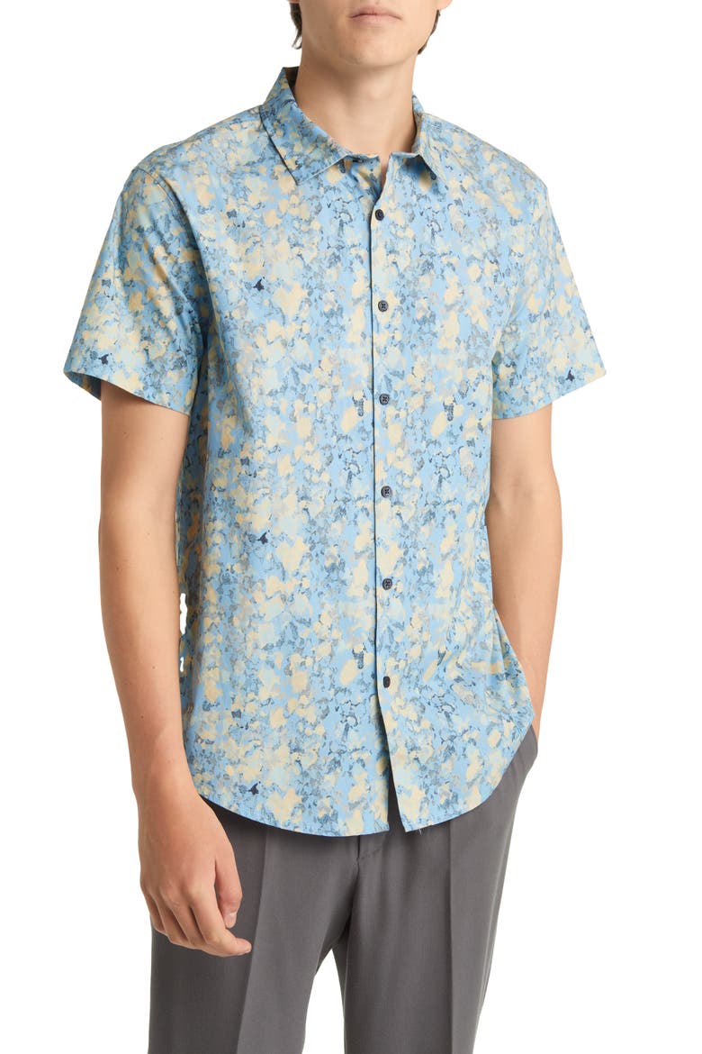 Dot Wash Stretch Short Sleeve Button-Up Shirt, Main, color, BLUE DUSK DOT WASH