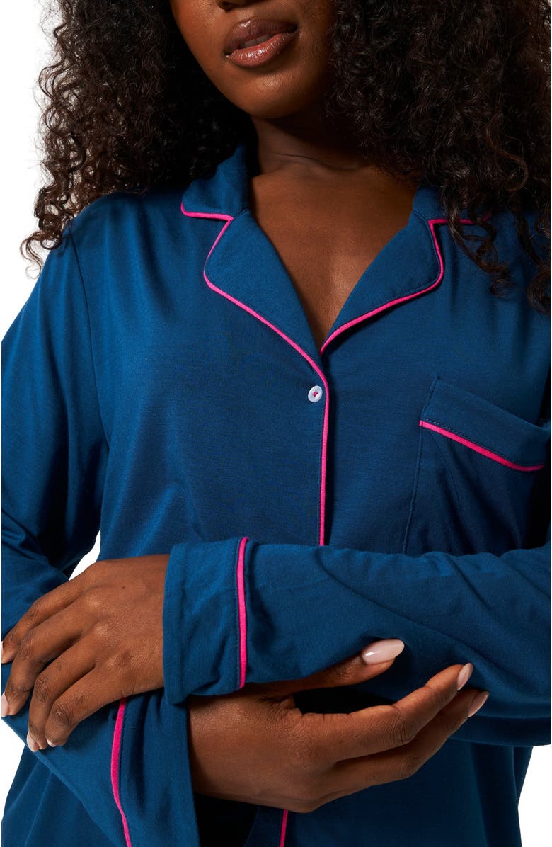 Stripe & Stare Long Pyjama Set, Alternate, color, Midnight & Raspberry