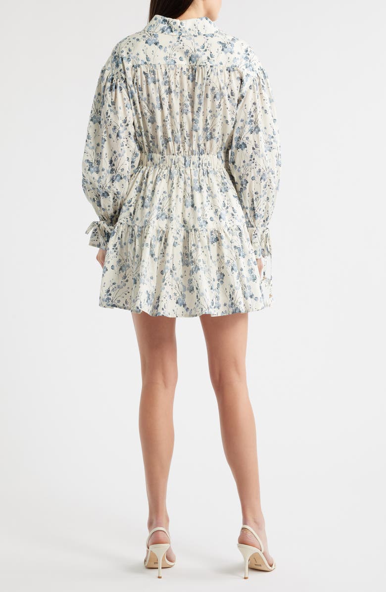 En Saison Bow Long Sleeve Tie Waist Cotton Shirtdress, Alternate, color, Ivory Blue Splatter Floral