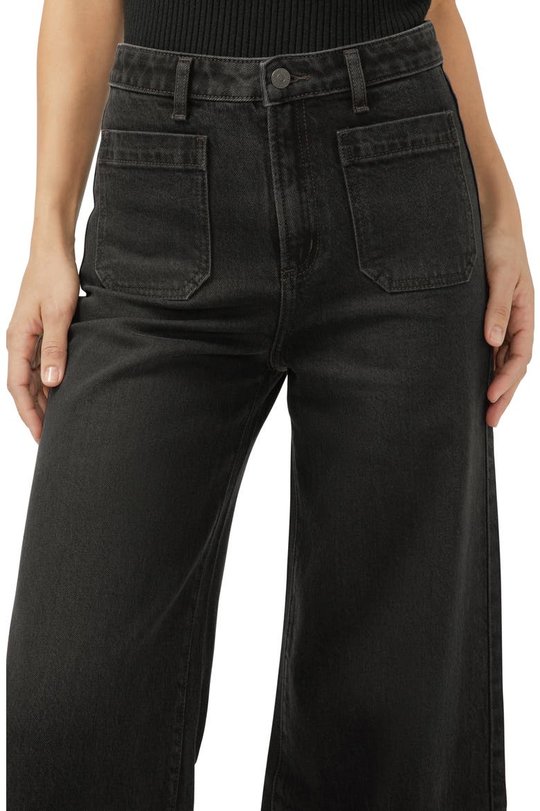 Patch Pocket High Waist Ankle Wide Leg Jeans, Alternate, color, EBONY