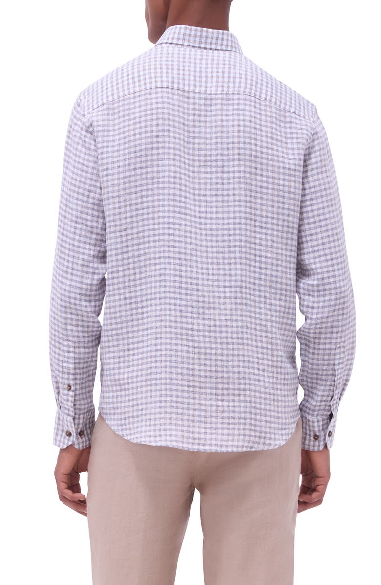 Bugatchi Julian Check Slub Linen Button-Up Shirt, Alternate, color, Navy