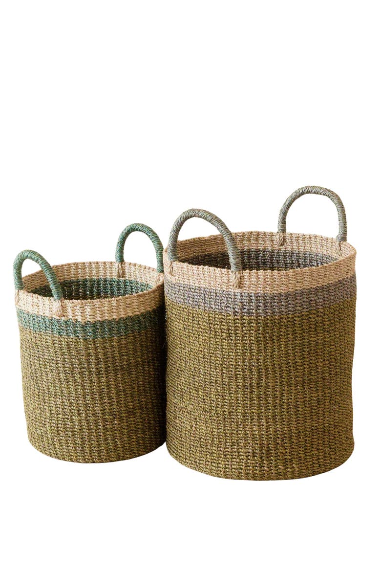 Cylinder Floor Basket with Handles, Set of 2, Main, color, Olive
