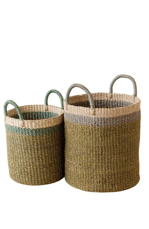Cylinder Floor Basket with Handles, Set of 2