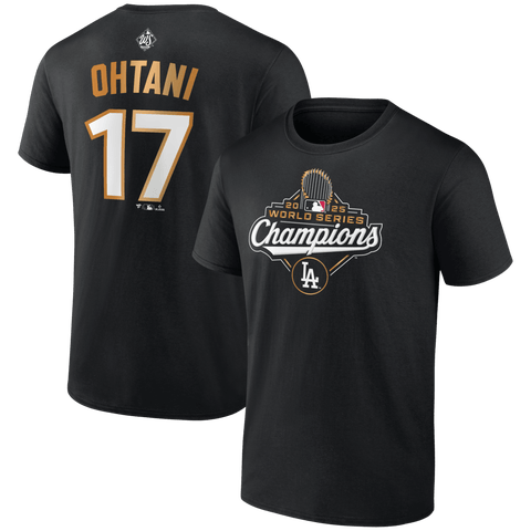 Men's Fanatics Shohei Ohtani Black Los Angeles Dodgers 2025 World Series Champions Big & Tall Name & Number T-Shirt