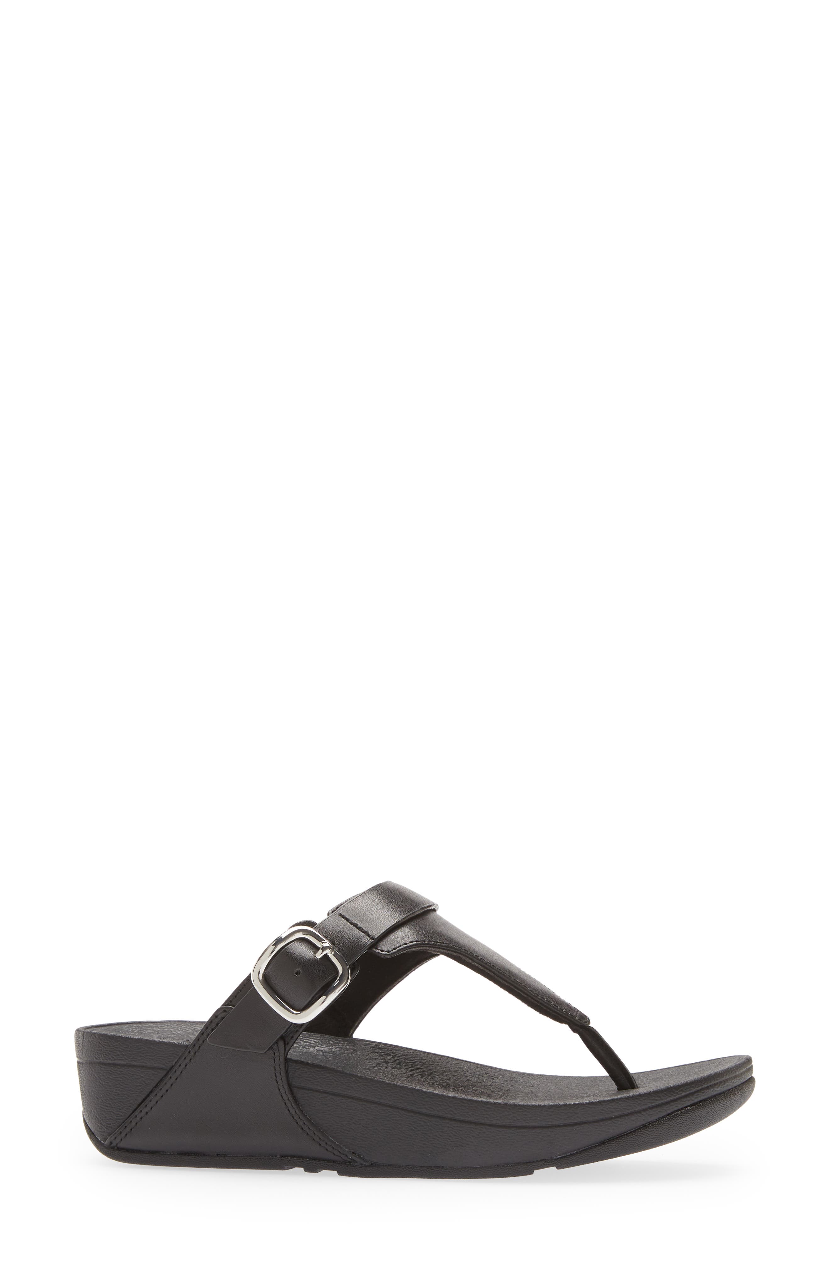 Lulu Adjustable leather toe-post sandals, Alternate, color, ALL BLACK