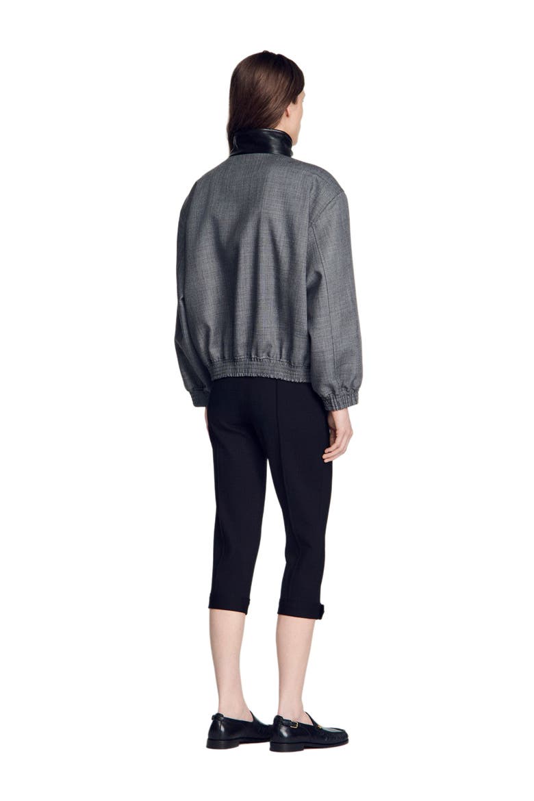 Oversized leather-collar jacket, Alternate, color, Grey
