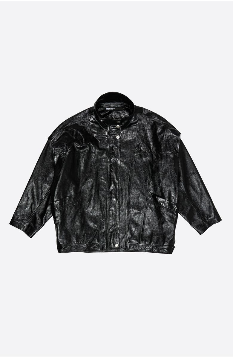 Bimba y Lola Leather Oversize Jacket, Alternate, color, Black