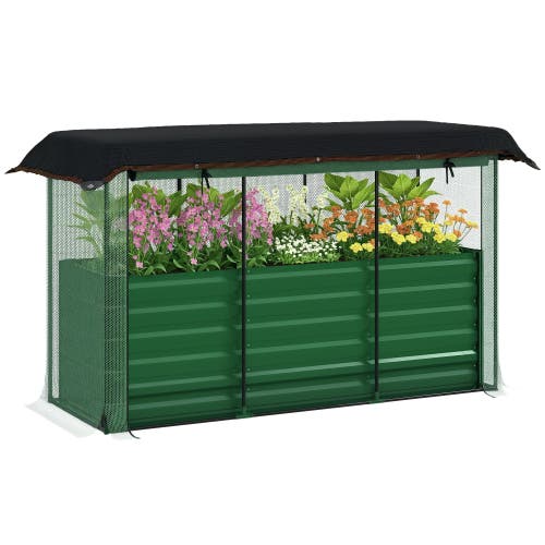 Outsunny Raised with Crop Cage Plant Protection Net and Shade Cloth Roof, Garden Bed in Green at Nordstrom