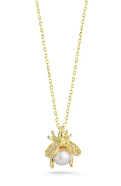 Bee Cubic Zirconia & Cultured Pearl Pendant Necklace