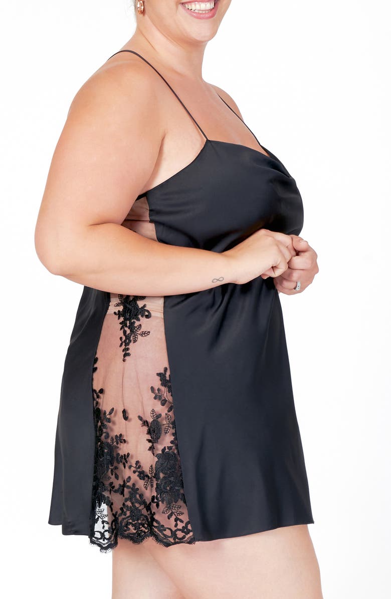 Rya Collection Darling Lace Trim Chemise, Alternate, color, Black