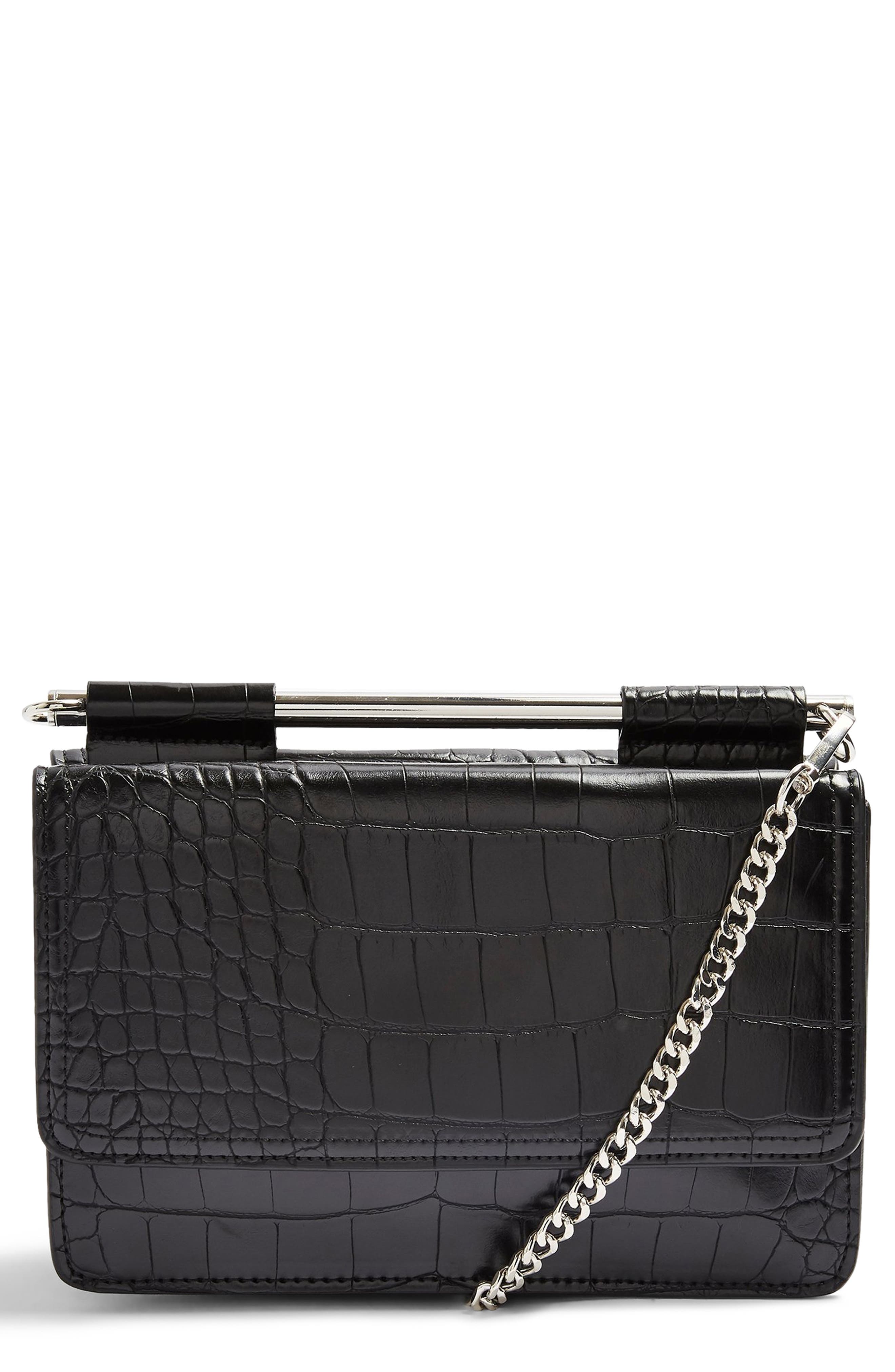 Topshop Embossed Faux Leather Crossbody Bag, Main, color, 