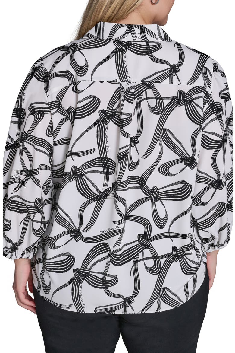 Bow Print Crepe Button-Up Shirt, Alternate, color, SOFT WHITE/ BLACK MULTI