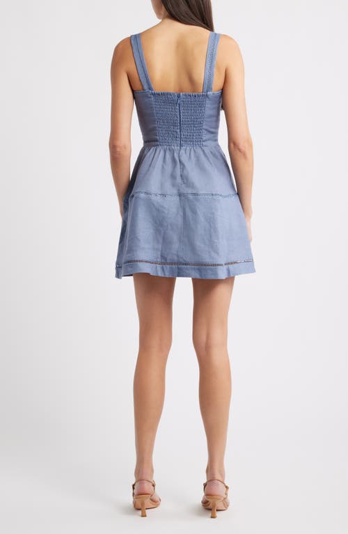 Reformation Everett Tiered Linen Mini Sundress In Blue