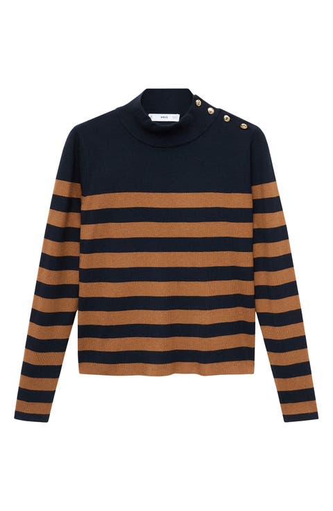 Perkins Stripe Mock Neck Sweater (Plus)