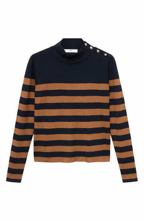 MANGO Perkins Stripe Mock Neck Sweater