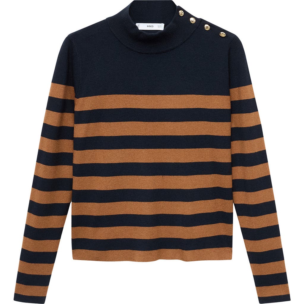 Mango Perkins Stripe Mock Neck Sweater In Black