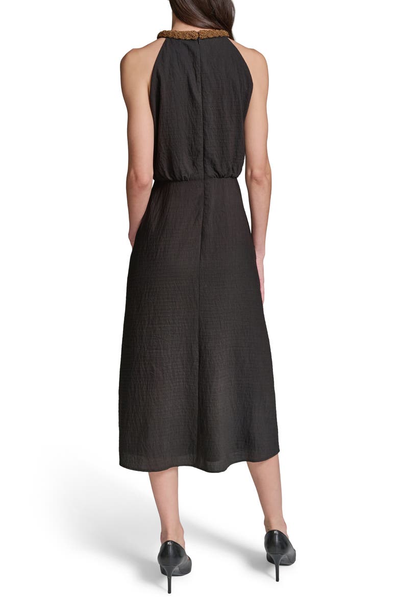 Placed Floral Bead Collar Detail Sleeveless Midi Dress, Alternate, color, MIDNIGHT MULTI