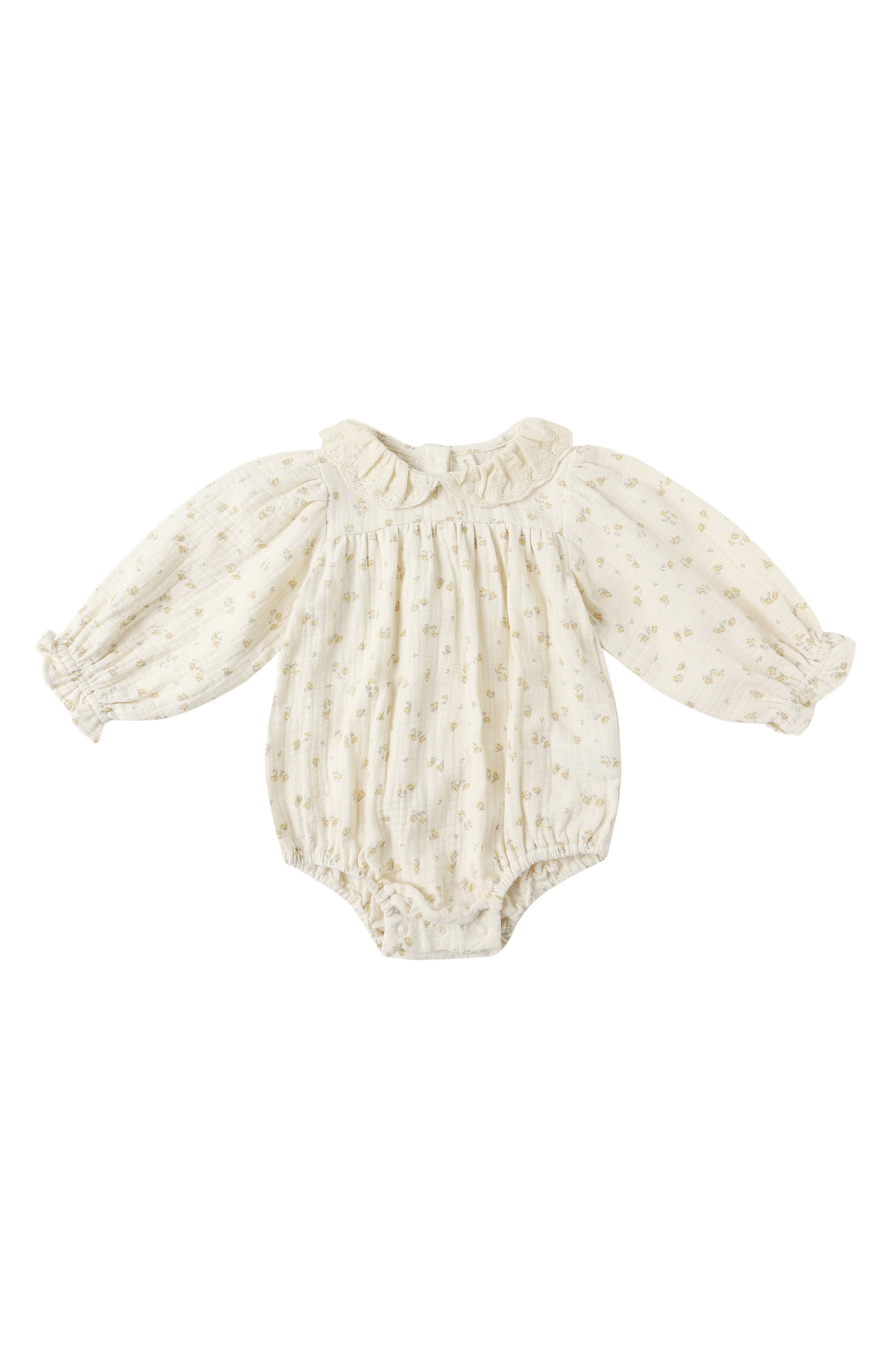 QUINCY MAE Callie Floral Ruffle Collar Organic Cotton Bubble Romper ...
