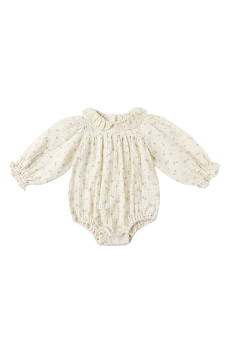 QUINCY MAE Callie Floral Ruffle Collar Organic Cotton Bubble Romper, Main, color, Natural