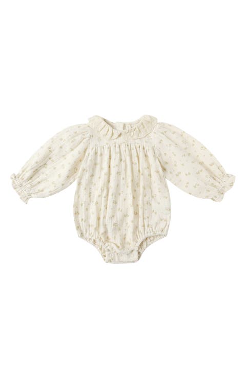 Callie Floral Ruffle Collar Organic Cotton Bubble Romper (Baby)