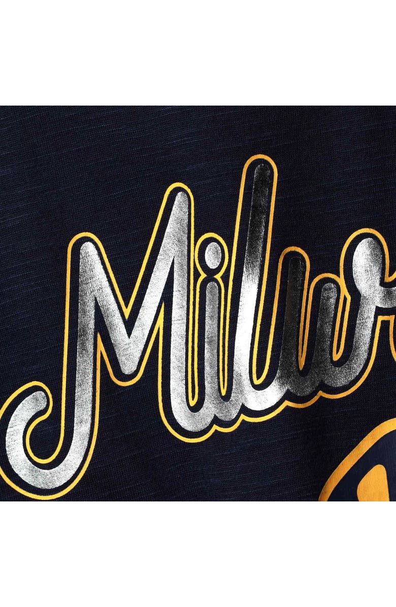 G-III 4HER BY CARL BANKS Women's G-III 4Her by Carl Banks Navy Milwaukee Brewers Game Time Slub Beach V-Neck Cover-Up Dress, Alternate, color, 