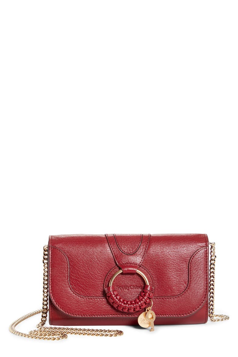 Hana Large Leather Wallet on a Chain, Main, color, SMOKED RED