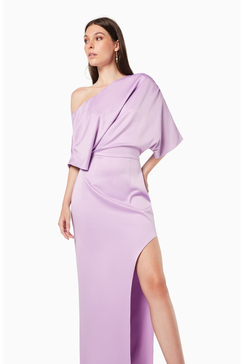 Andrea One-Shoulder Satin Gown, Alternate, color, LILAC