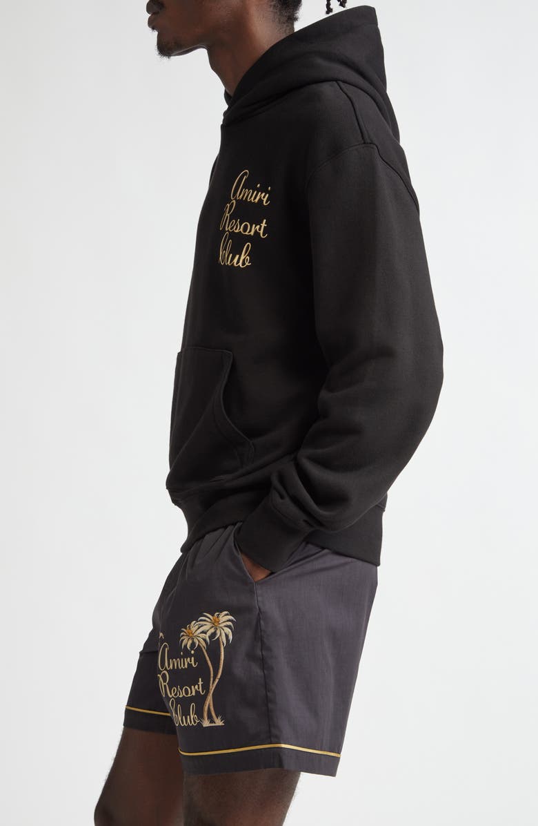 AMIRI Resort Club Logo Cotton Hoodie, Alternate, color, Black