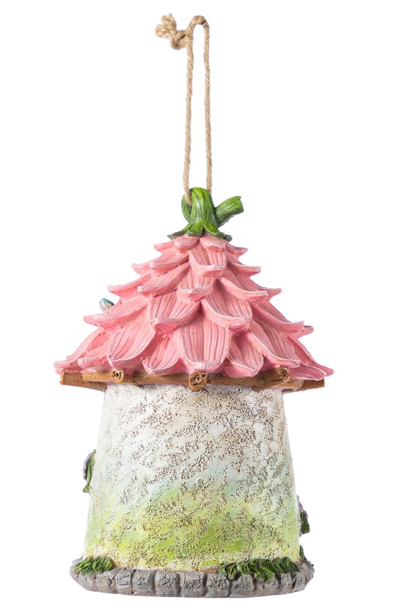 Glitzhome 9"H Resin Colorful Roof Outdoor Garden Birdhouse, Alternate, color, Pink