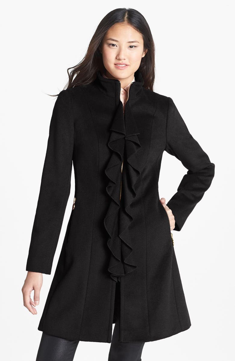 T Tahari 'Kendra' Ruffle Front Walking Coat, Main, color,