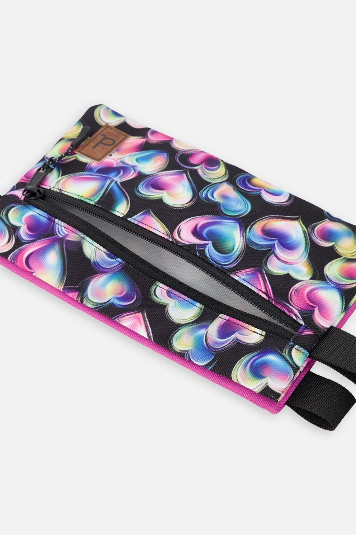 Deux par Deux Hearts Practical Charming Double-Compartment Pencil Case, Alternate, color, Black Printed With Hearts