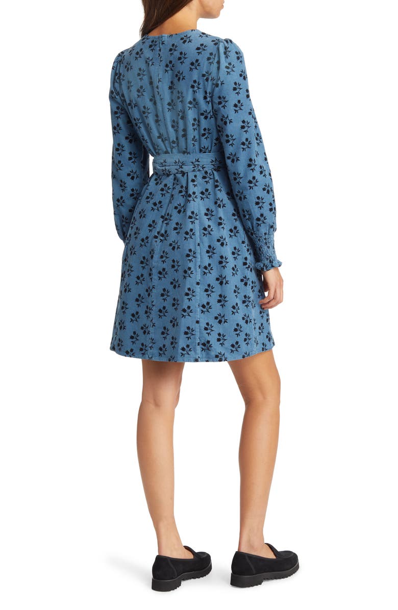 Boden Floral Tie Waist Long Sleeve Corduroy Dress, Alternate, color, 
