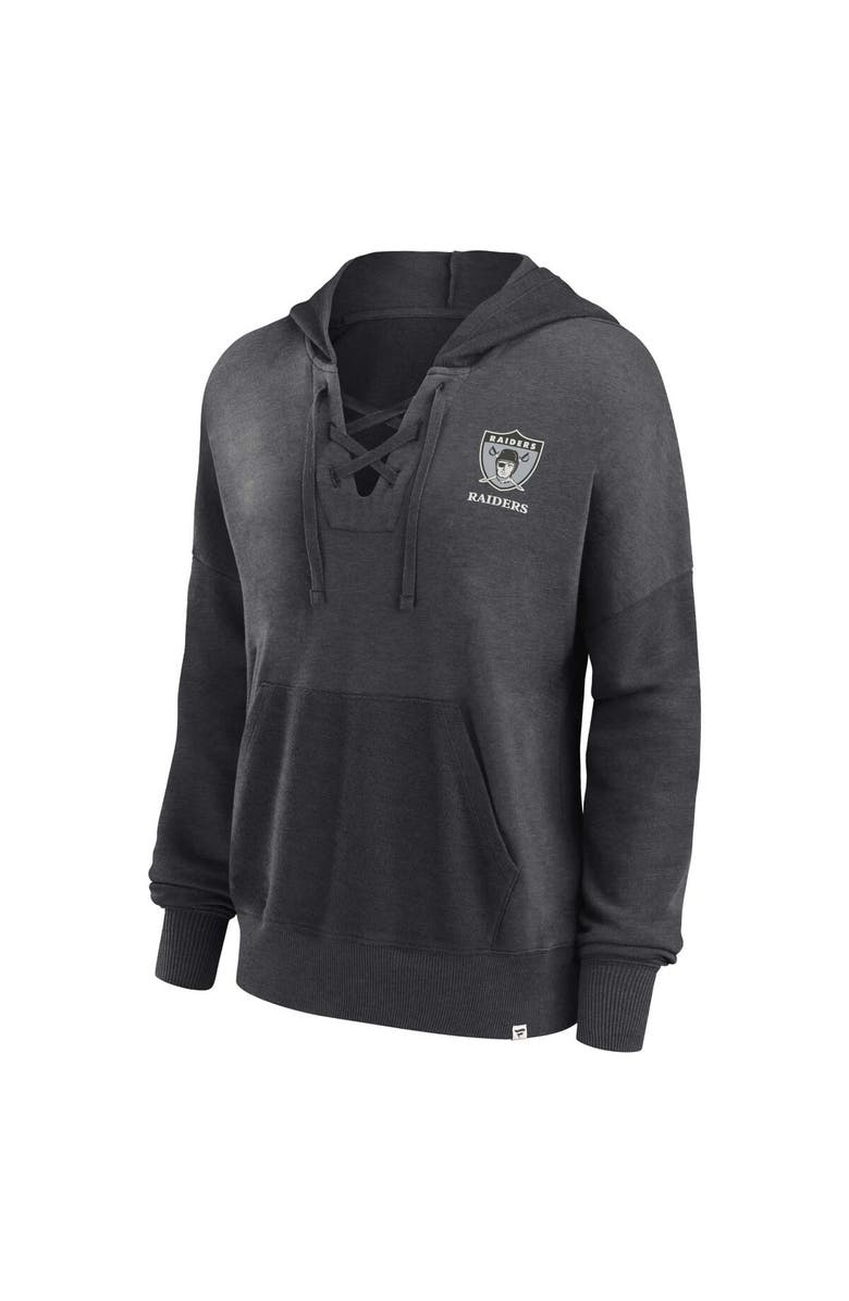 FANATICS Women's Fanatics Branded Heather Charcoal Las Vegas Raiders Heritage Snow Wash French Terry Lace-Up Pullover Hoodie, Alternate, color, Heather Charcoal