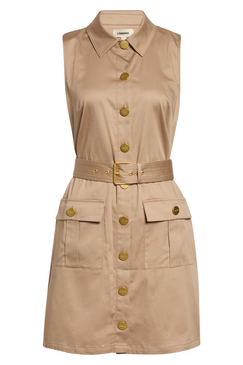 Noira Military Sleeveless Stretch Cotton Shirtdress, Alternate, color, CAPPUCCINO