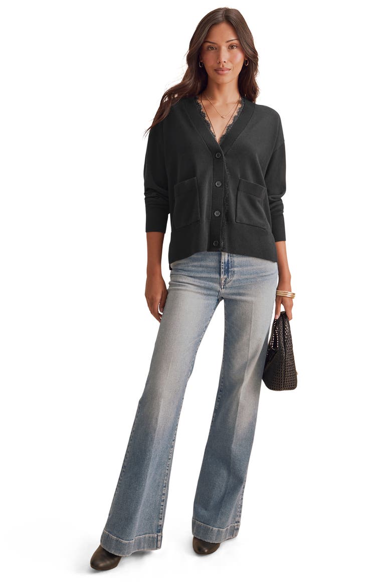 Georgie Lace Trim Cardigan, Alternate, color, BLACK