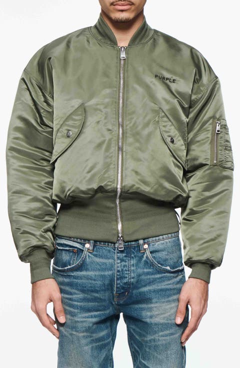 Zip Front Satin Bomber Jacke