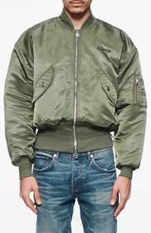 PURPLE BRAND Zip Front Satin Bomber Jacke