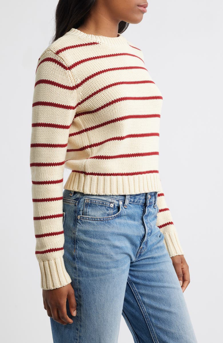 Madewell Stripe Relaxed Cotton Sweater, Alternate, color, Cranberry And Almond